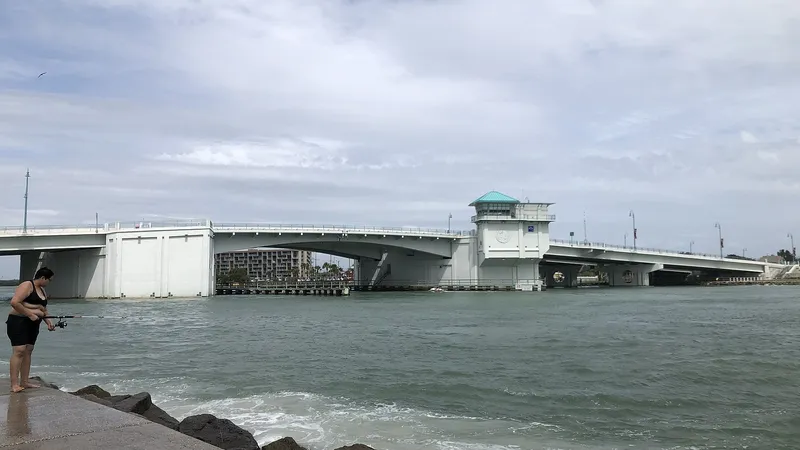 John's Pass bridge and rock shoreline at Madeira Beach